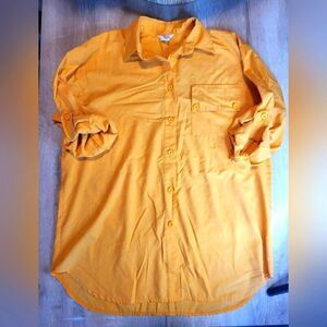 90s Cotton Oversize Mustard Yellow Button Up Shirt with 1 pocket